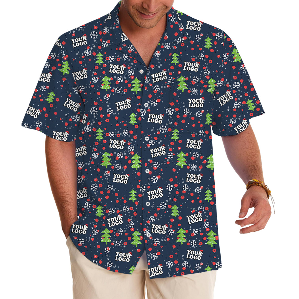 Custom Logo Christmas Trees And Snowflake Hawaiian Shirt - variant image 1