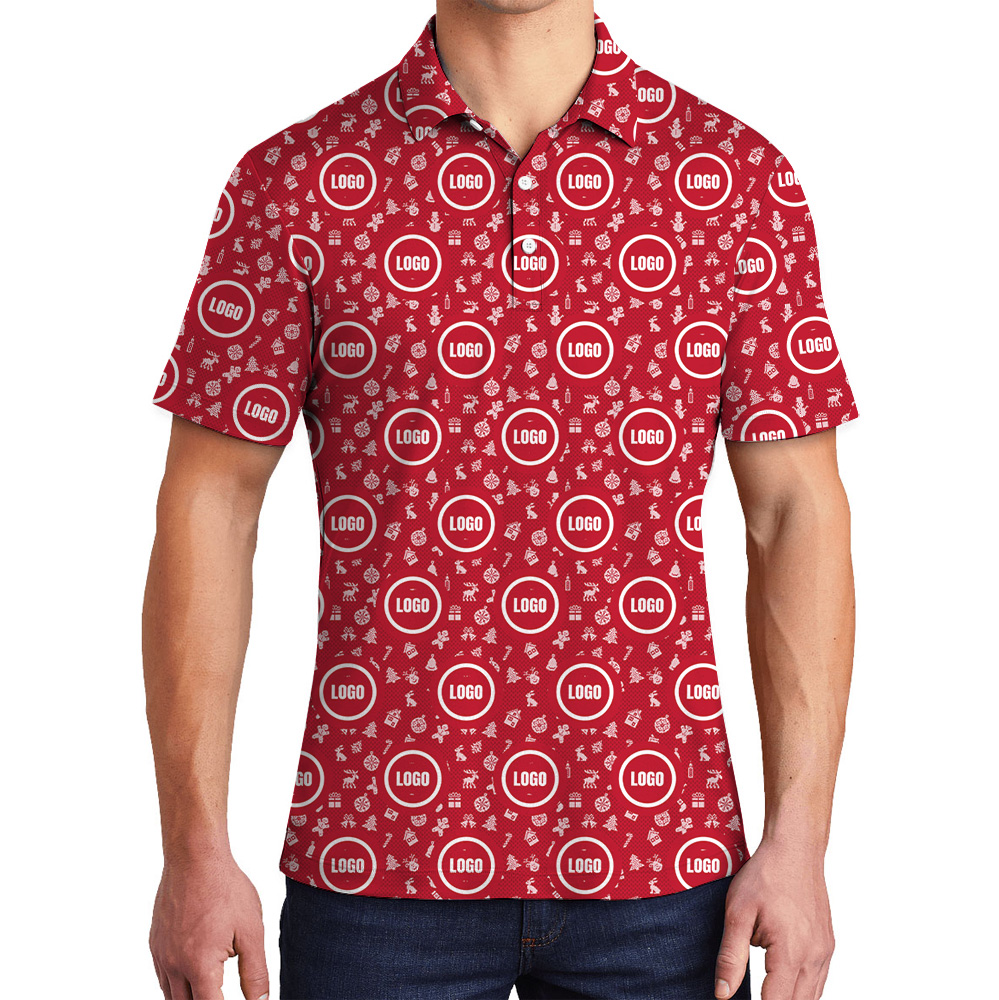 Red Custom Logo Christmas With Small Icons Polo Shirt - variant image 1
