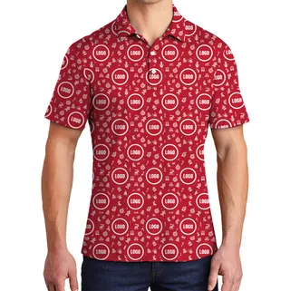 Red Custom Logo Christmas With Small Icons Polo Shirt