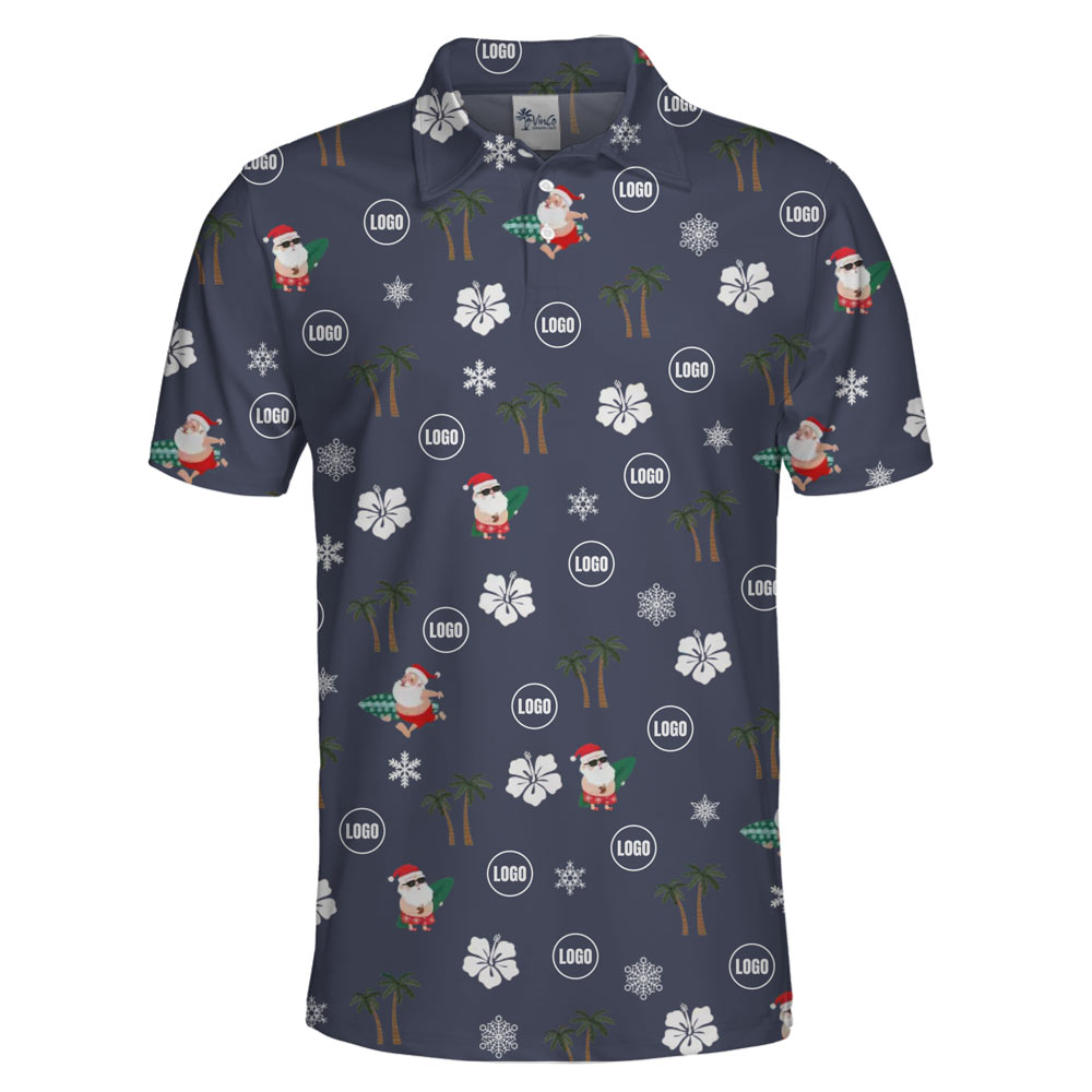 [Live Preview] Happy Santa Tropical Christmas Custom Logo Polo Shirt