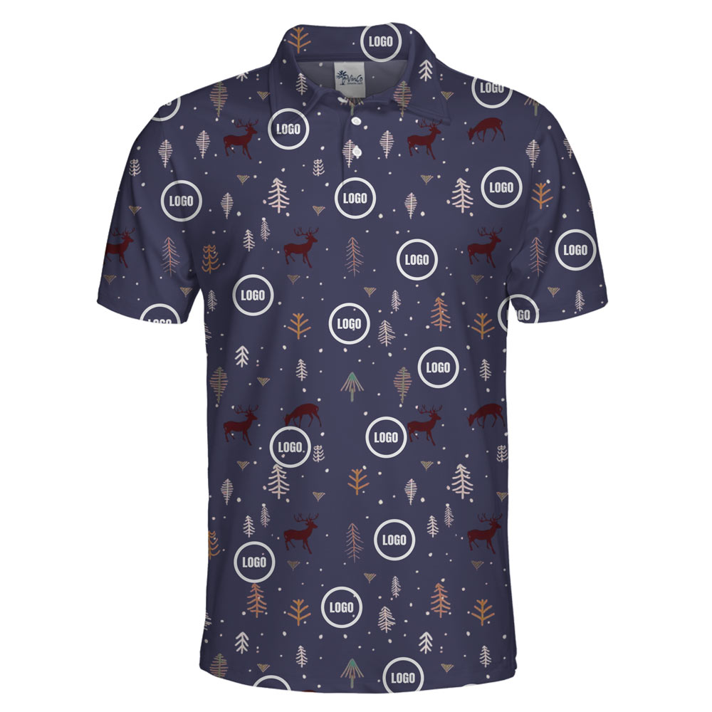 [Live Preview] Christmas Custom Logo Reindeer Forest Polo Shirt