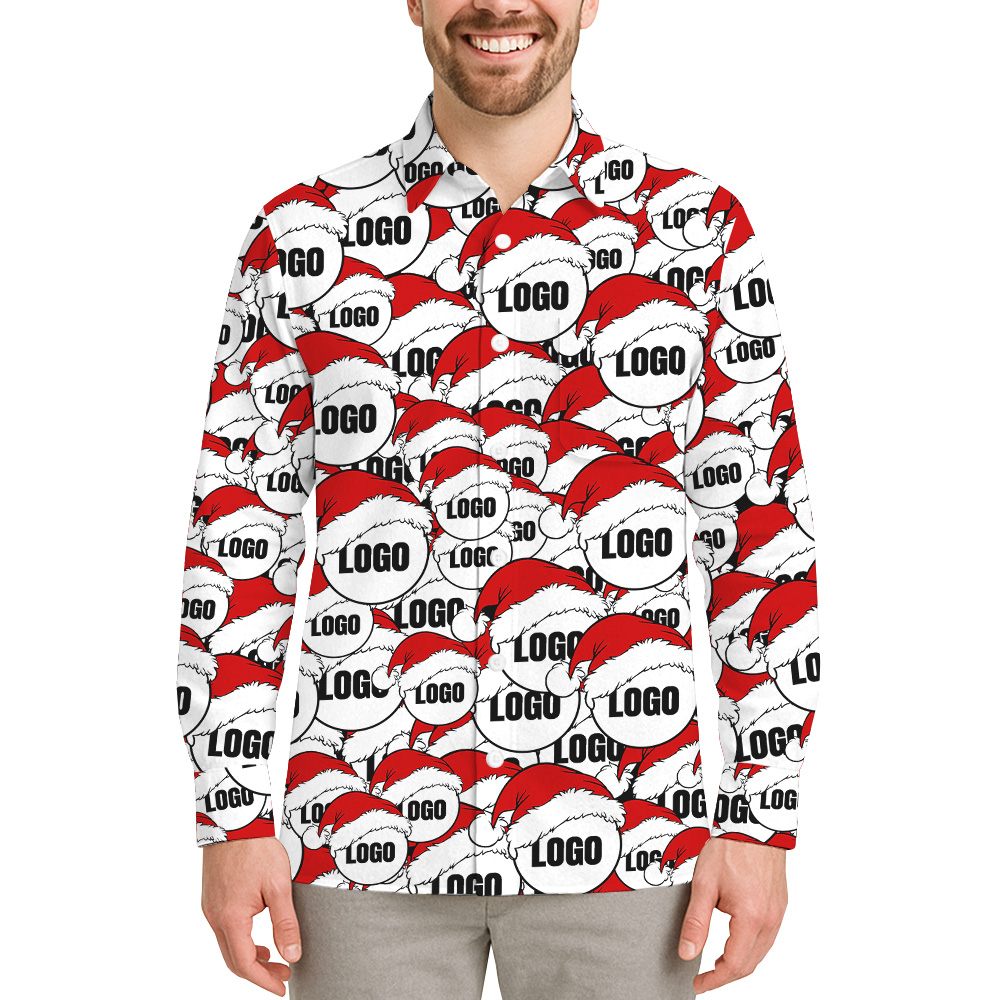 Custom Multiple Logos Christmas Button Long Sleeves Shirt