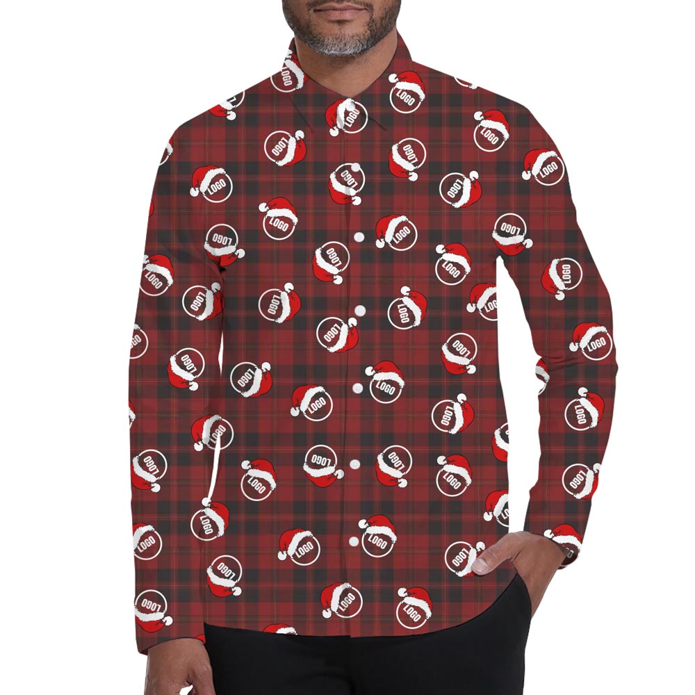 [Live Preview] Custom Logo Christmas Buffalo Plaid Button Shirt
