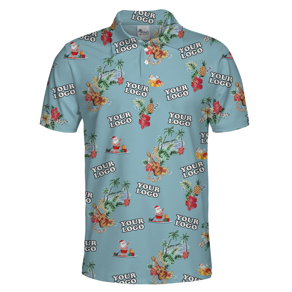 [Live Preview] Custom Logo Christmas Santa Tropical Beach Polo Shirt