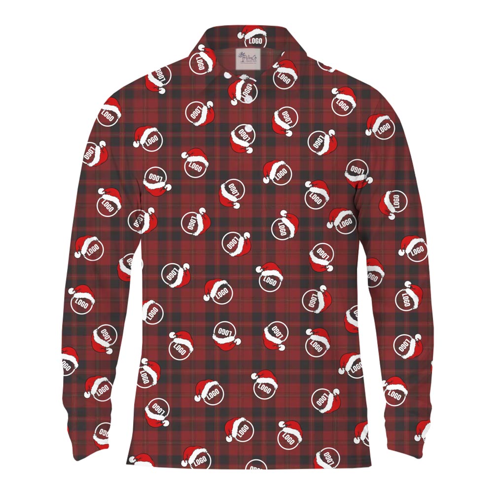 [Live Preview] Custom Logo Christmas Flannel Long Sleeves Polo Shirt