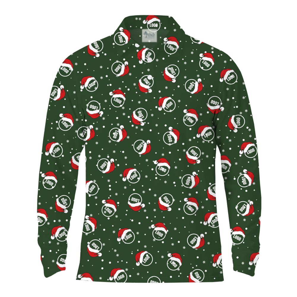 [Live Preview] Custom Logo Christmas Long Sleeve Polo Shirt
