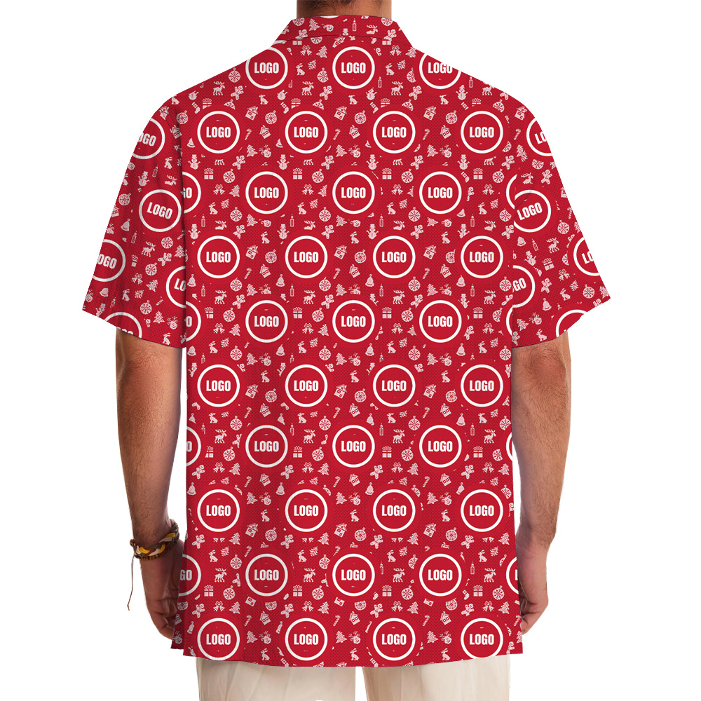 Red Custom Logo Christmas With Small Icons Hawaiian Shirt