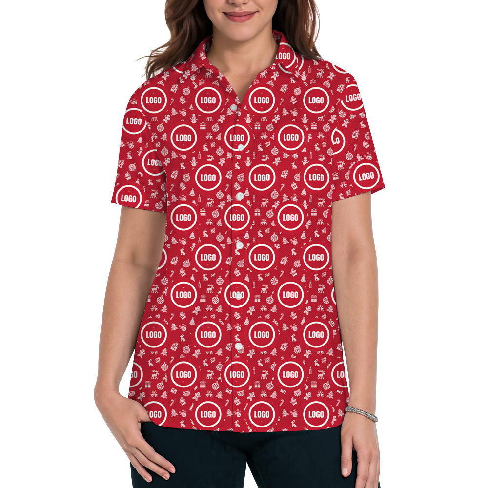 Red Custom Logo Christmas With Small Icons Hawaiian Shirt