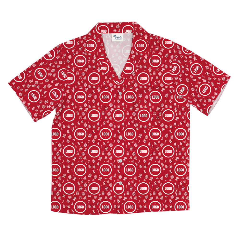 Red Custom Logo Christmas With Small Icons Hawaiian Shirt