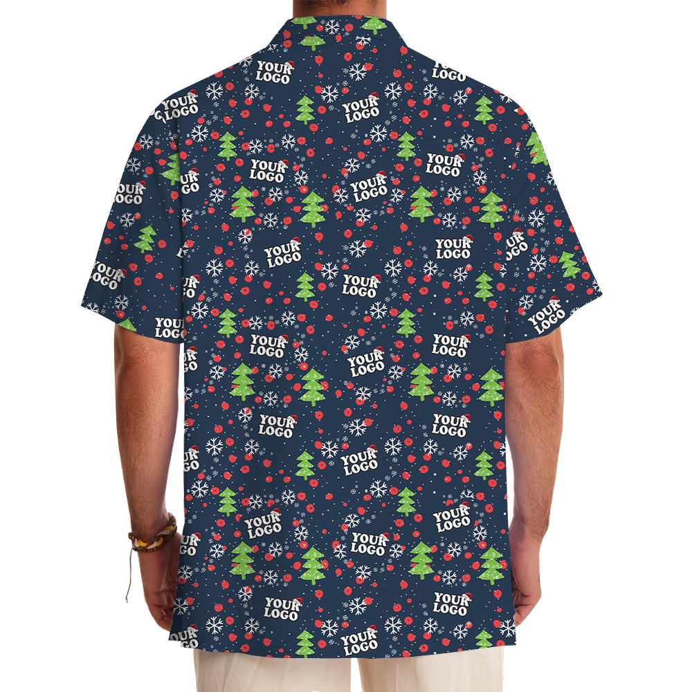 Custom Logo Christmas Trees And Snowflake Hawaiian Shirt