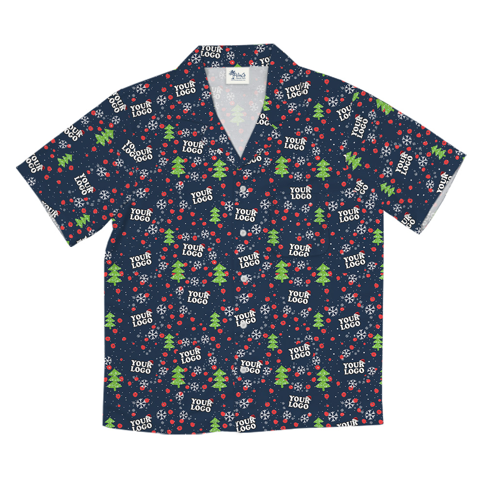 Custom Logo Christmas Trees And Snowflake Hawaiian Shirt