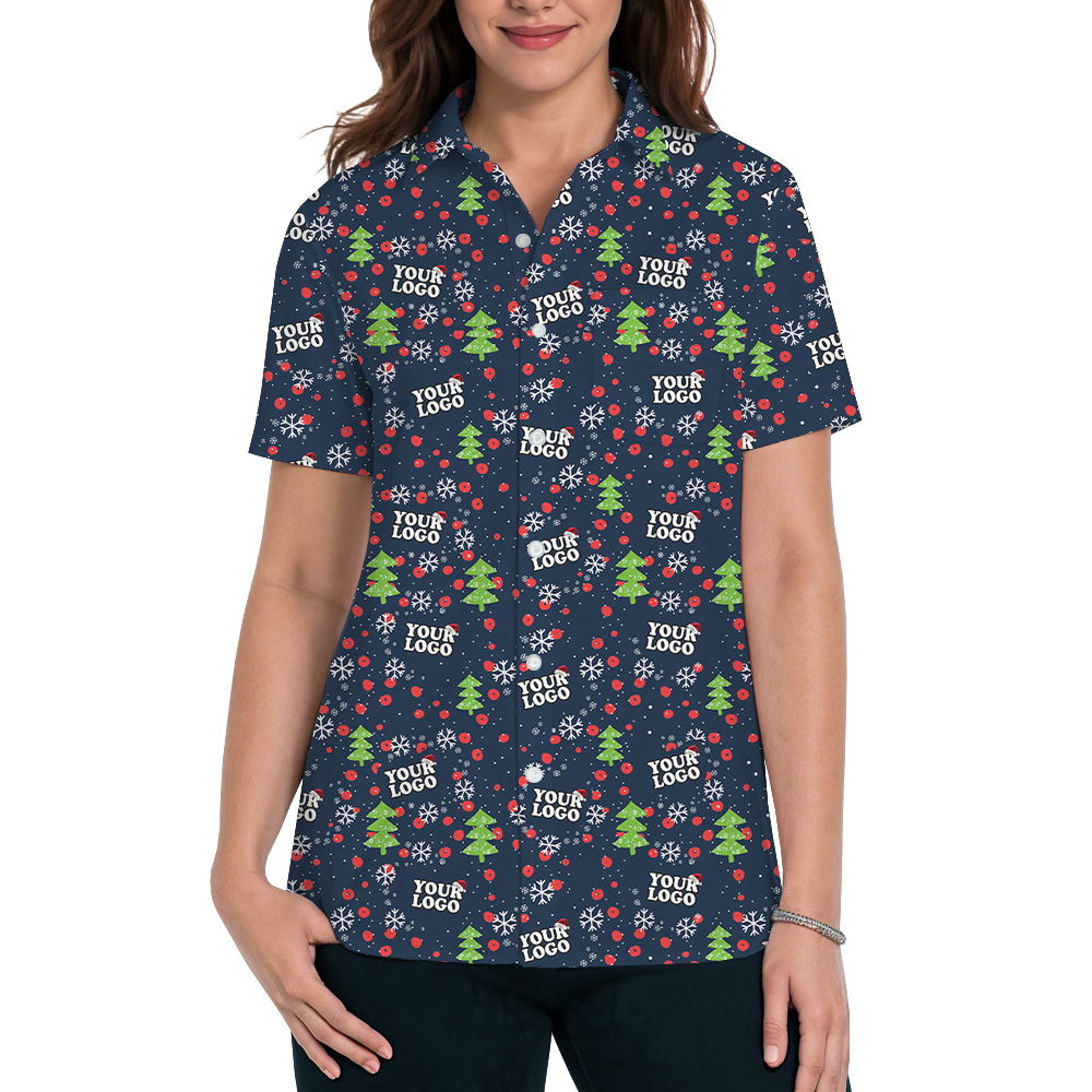 Custom Logo Christmas Trees And Snowflake Hawaiian Shirt