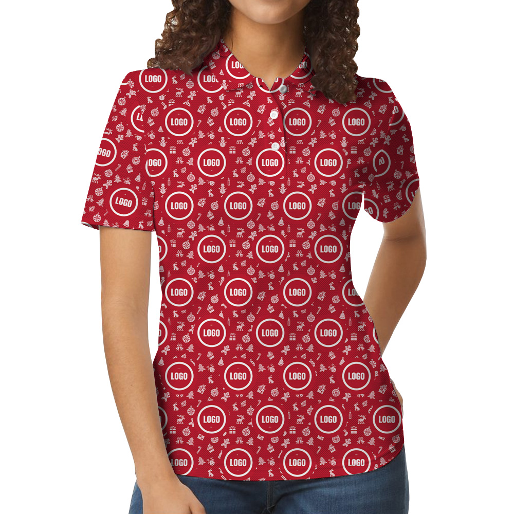 Red Custom Logo Christmas With Small Icons Polo Shirt
