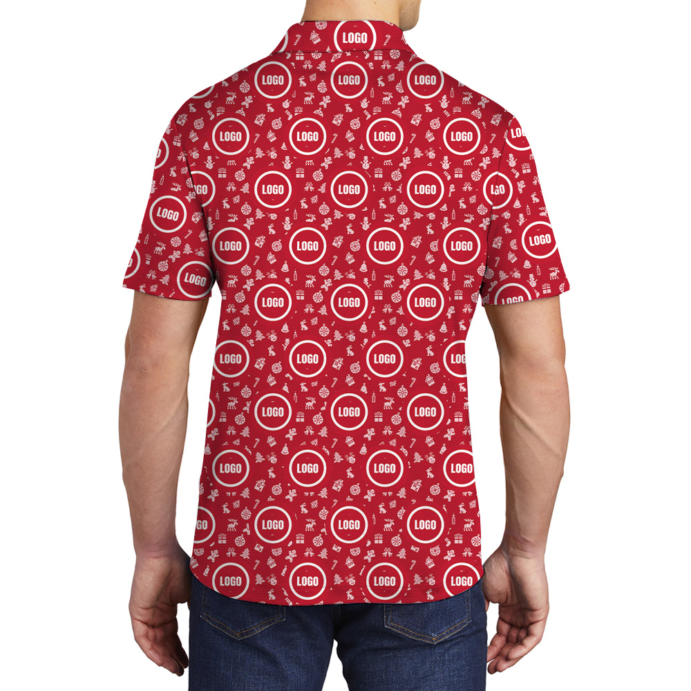Red Custom Logo Christmas With Small Icons Polo Shirt