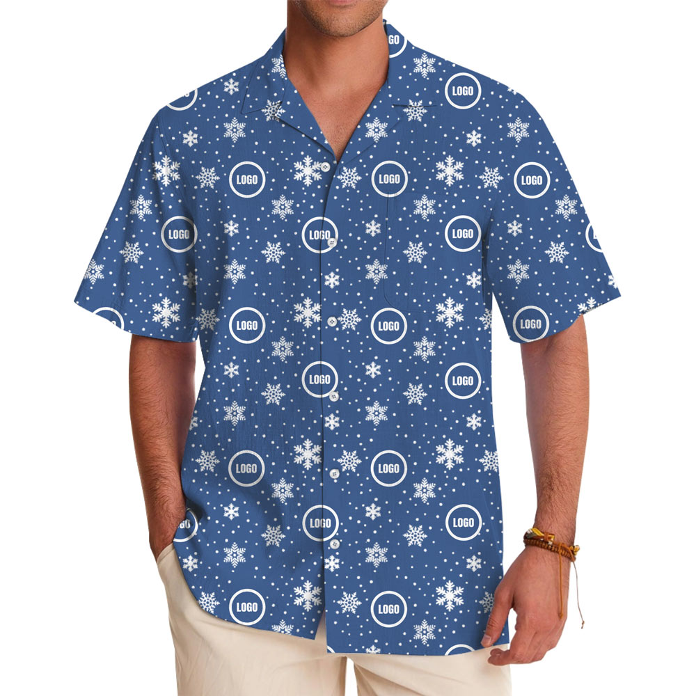 [Live Preview] Christmas Winter Snowfall Hawaiian Custom Logo Shirt - variant image 1