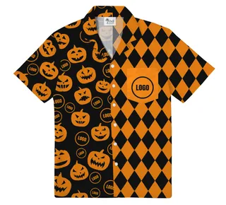 Dual Pumpkin Vibes Halloween Custom Logo Hawaiian Shirt