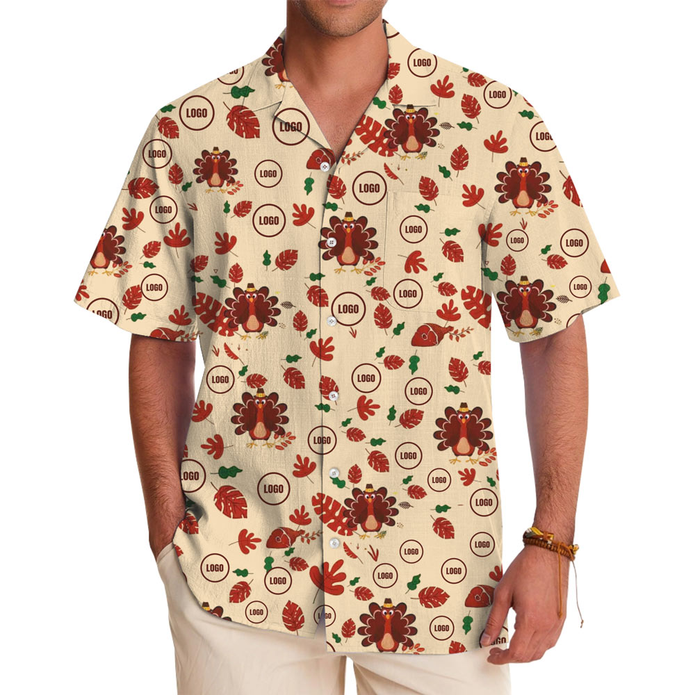 [Live Preview] Thanksgiving Turkey Custom Logo Hawaiian Shirt - variant image 1