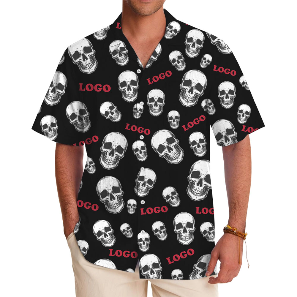 [Live Preview] Midnight Skulls Custom Logo Halloween Hawaiian Shirt - variant image 1
