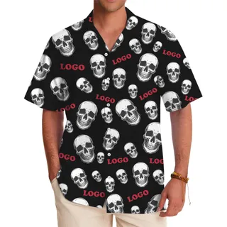 [Live Preview] Midnight Skulls Custom Logo Halloween Hawaiian Shirt