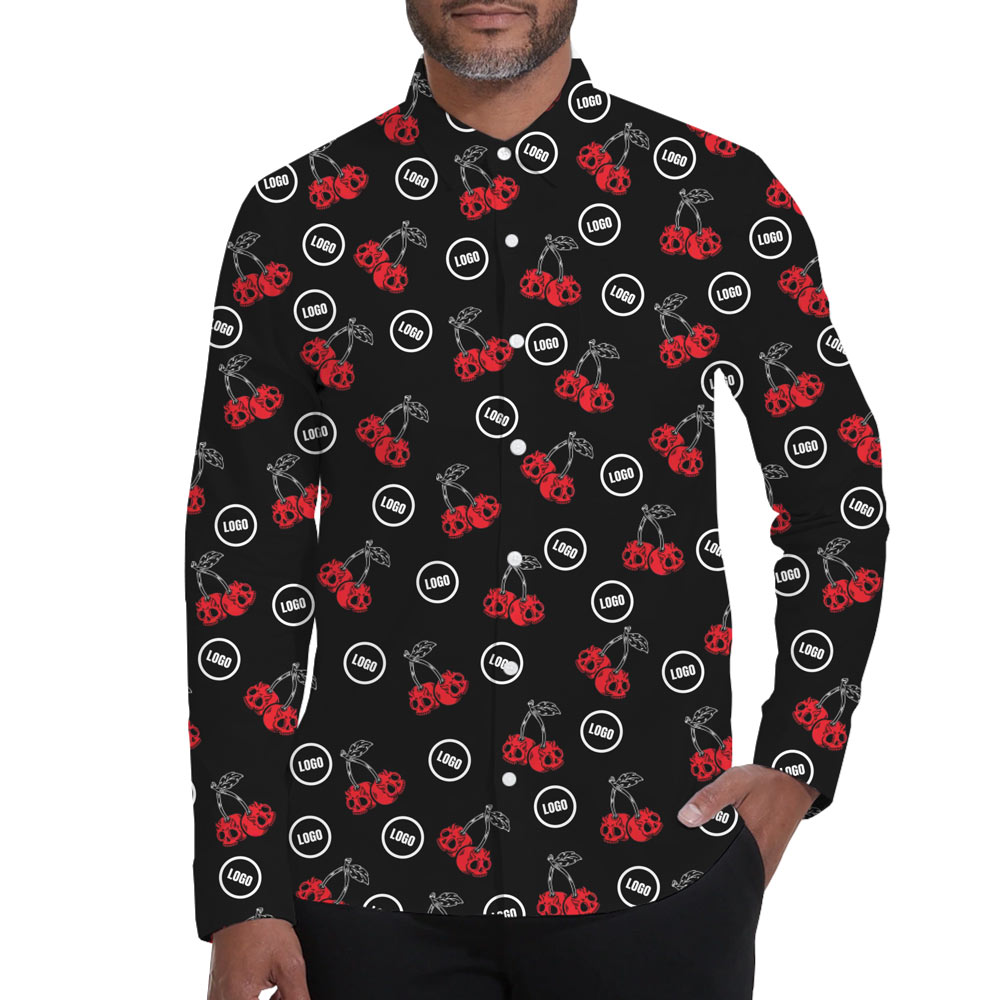 [Live Preview] Scary Cherry Long Sleeves Custom Logo Hawaiian Shirt - variant image 1