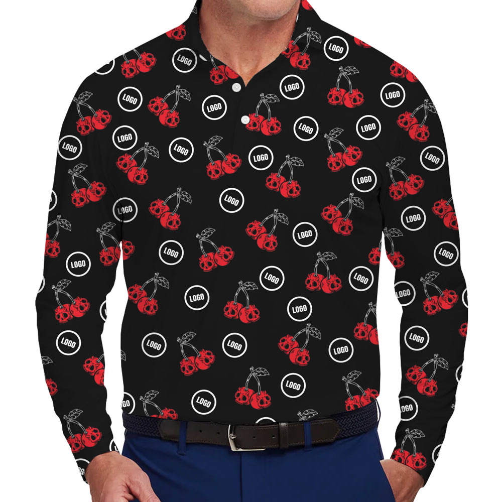 [Live Preview] Long Sleeves Custom Logo Scary Cherry Polo Shirt - variant image 1
