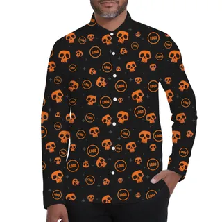 [Live Preview] Long Sleeves Custom Logo Halloween Skull Hawaiian Shirt