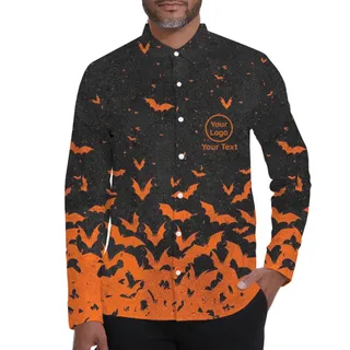 [Live Preview] Long Sleeves Halloween Bat Swarm Custom Logo Hawaiian Shirt