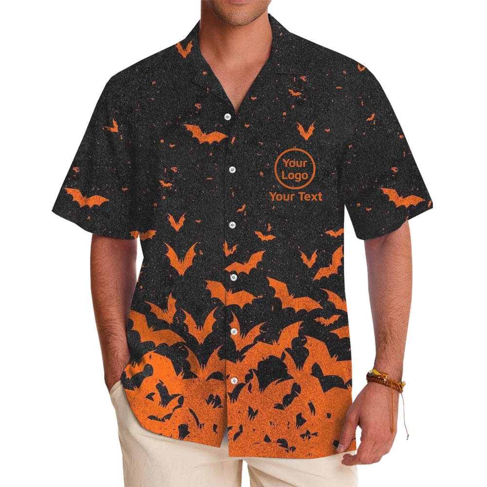 [Live Preview] Halloween Bat Swarm Custom Logo Hawaiian Shirt - variant image 1