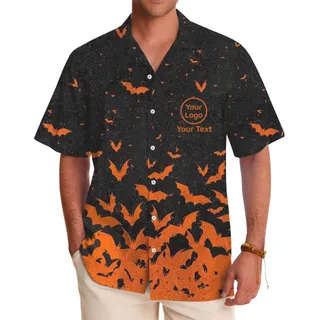 [Live Preview] Halloween Bat Swarm Custom Logo Hawaiian Shirt