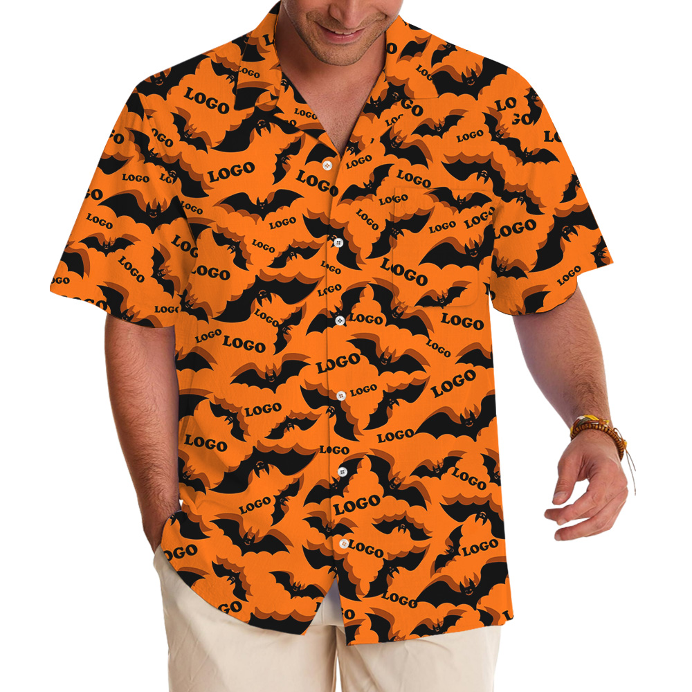 Halloween Bats Print Custom Logo Hawaiian Shirt - variant image 1