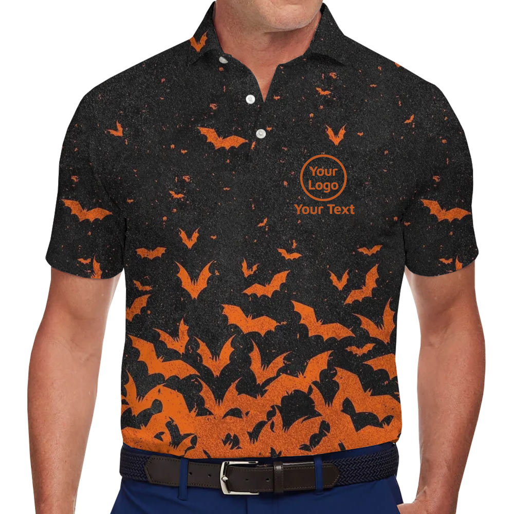 [Live Preview] Custom Logo Halloween Flying Bats Polo Shirt - variant image 1