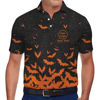 [Live Preview] Custom Logo Halloween Flying Bats Polo Shirt