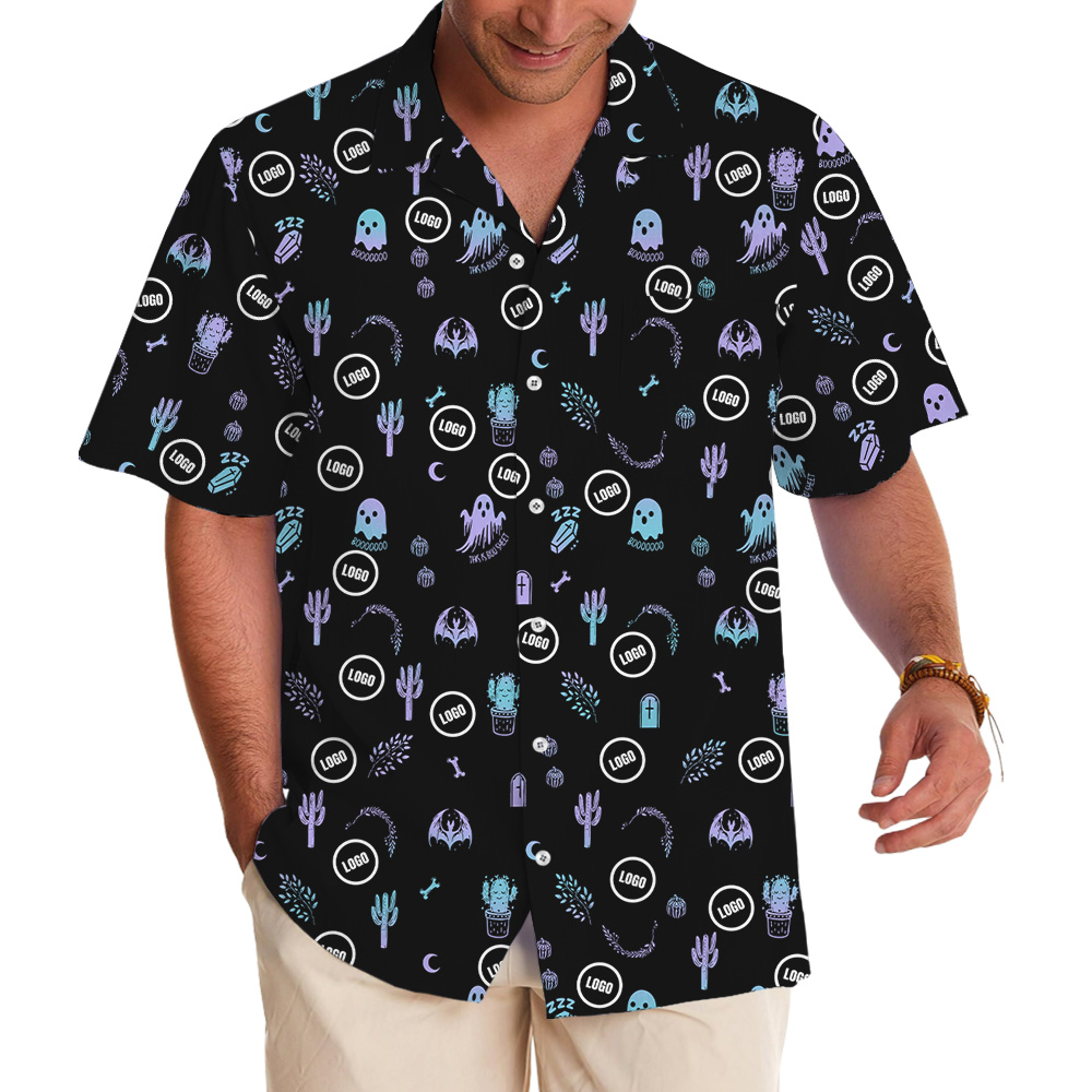 Halloween Neon Print Custom Logo Hawaiian Shirt - variant image 1
