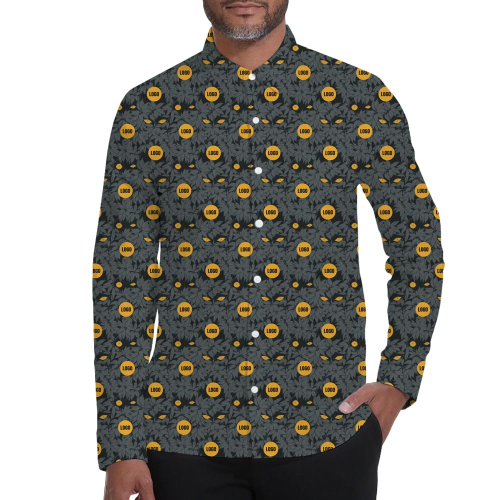 [Live Preview] Custom Logo Horror Halloween Long Sleeves Button Shirt - variant image 1