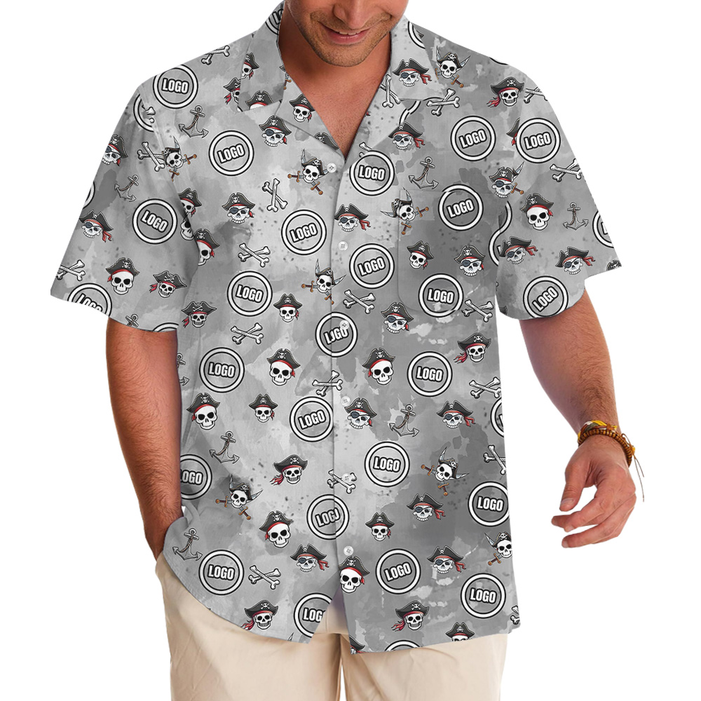 Pirate Skull Halloween Custom Logo Hawaiian Shirt - variant image 1