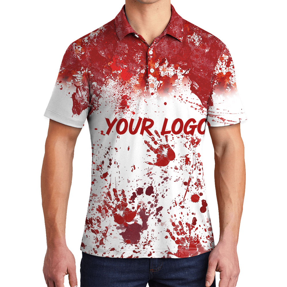 Custom Logo Red Splatter Halloween Polo Shirt - variant image 1