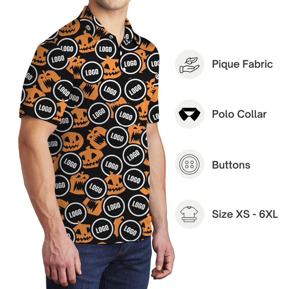 Scary Pumpkin Halloween Custom Logo Polo Shirt