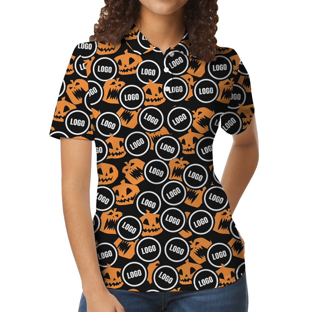 Scary Pumpkin Halloween Custom Logo Polo Shirt