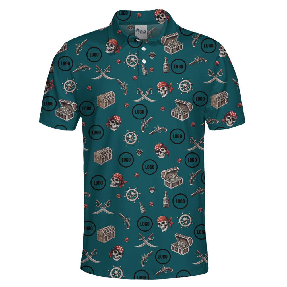 [Live Preview] Skull Pirate Halloween Custom Logo Polo Shirt