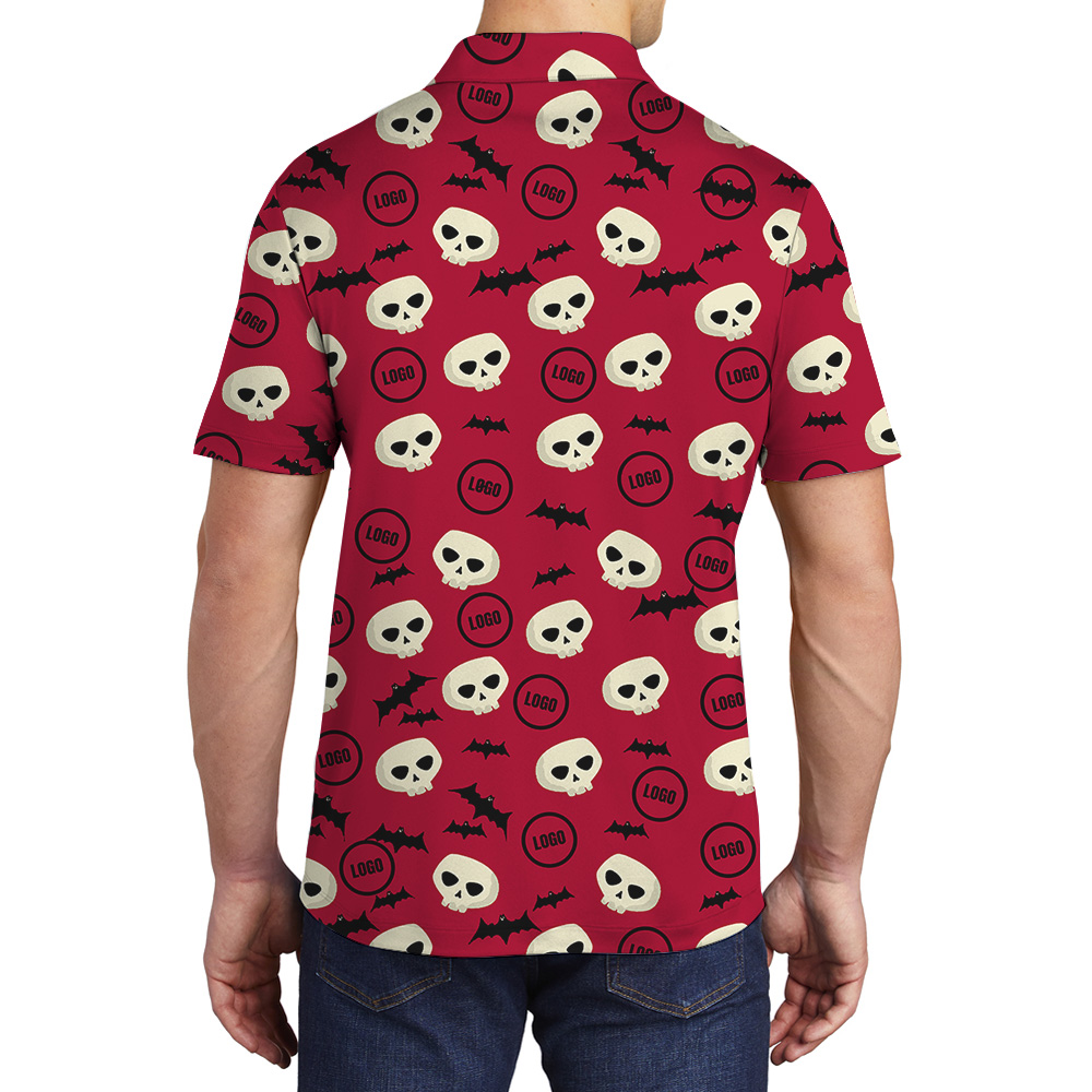 Custom Logo Bat Red Halloween Skulls Polo Shirt
