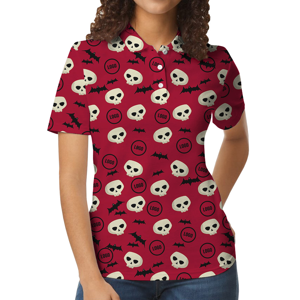 Custom Logo Bat Red Halloween Skulls Polo Shirt