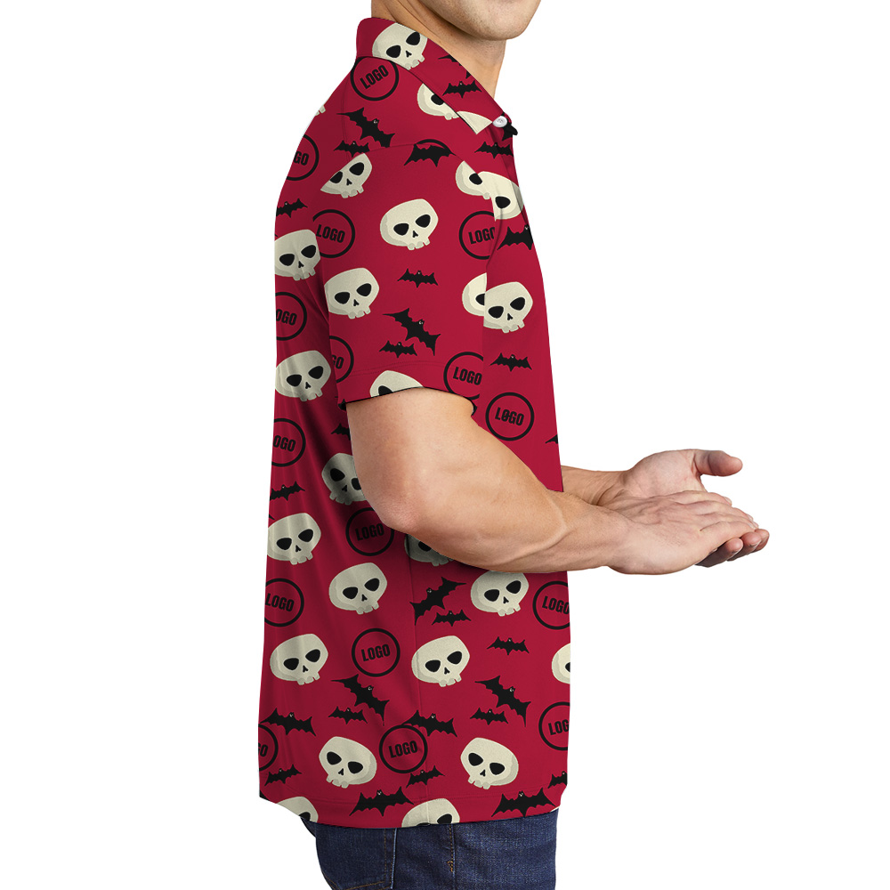 Custom Logo Bat Red Halloween Skulls Polo Shirt