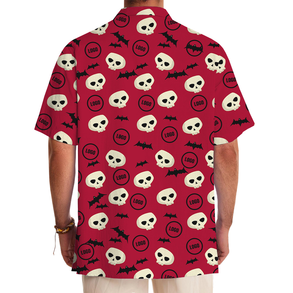 Red Halloween Skulls Bats Custom Logo Hawaiian Shirt