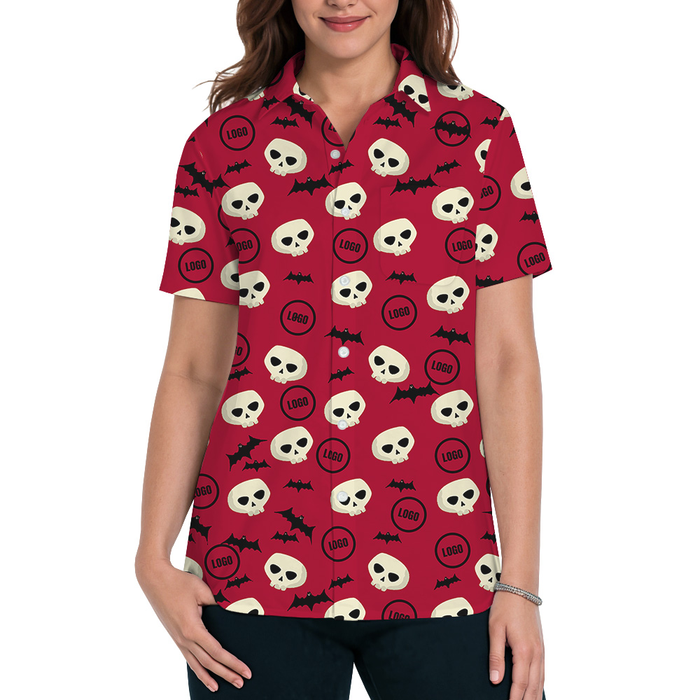Red Halloween Skulls Bats Custom Logo Hawaiian Shirt