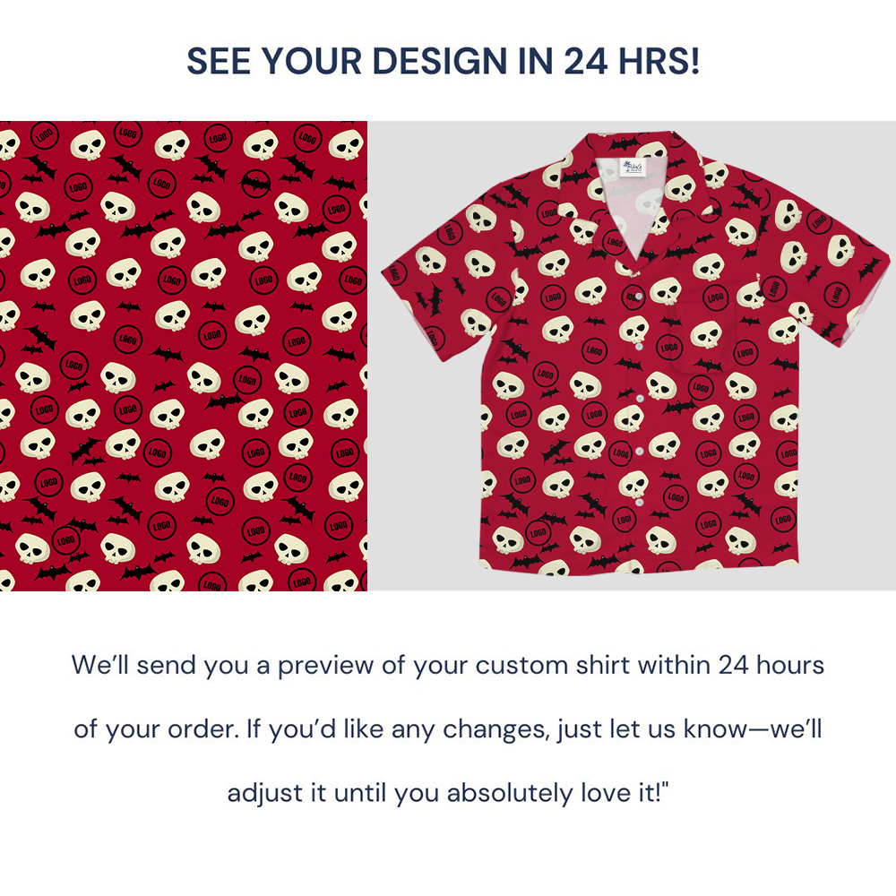 Red Halloween Skulls Bats Custom Logo Hawaiian Shirt