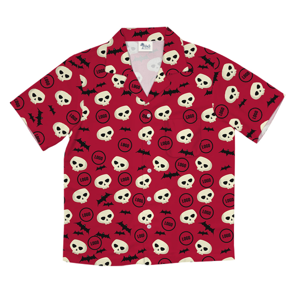 Red Halloween Skulls Bats Custom Logo Hawaiian Shirt