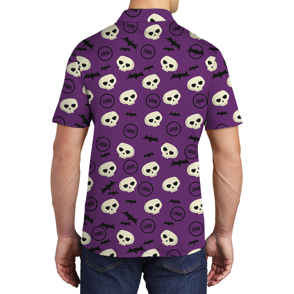 Custom Logo Purple Halloween Bats Skulls Polo Shirt