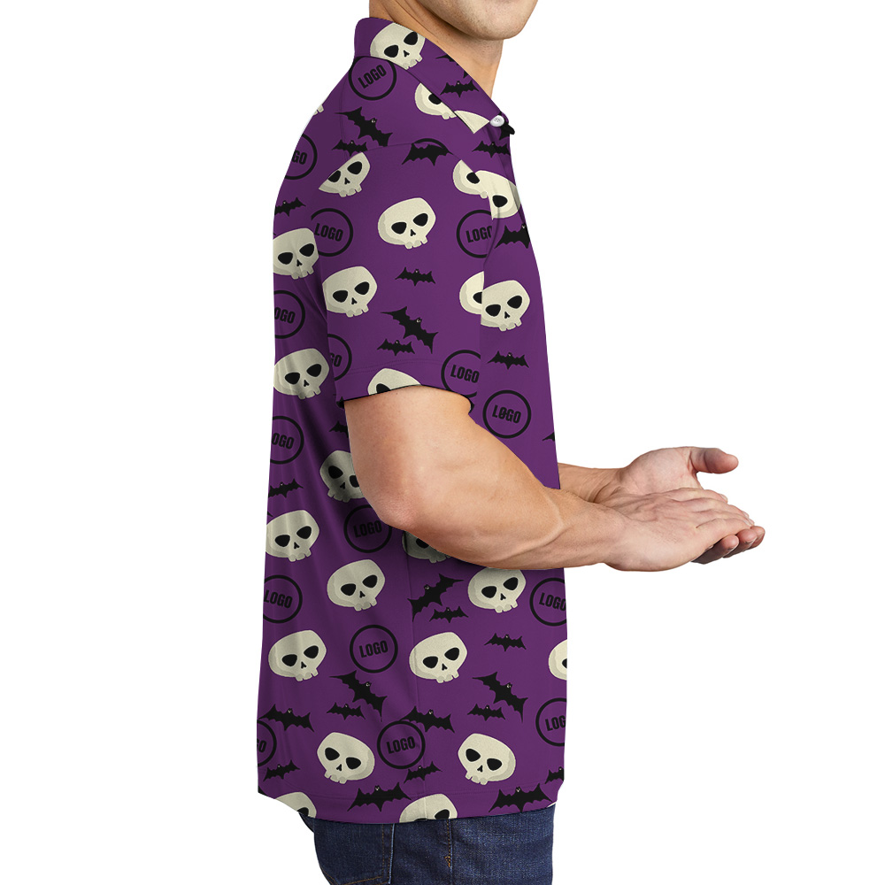 Custom Logo Purple Halloween Bats Skulls Polo Shirt