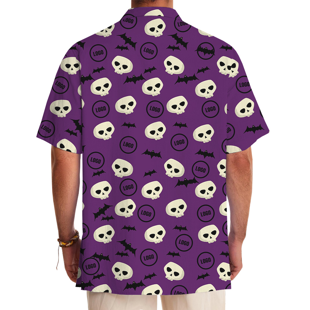 Purple Halloween Skulls And Bats Custom Logo Hawaiian Shirt