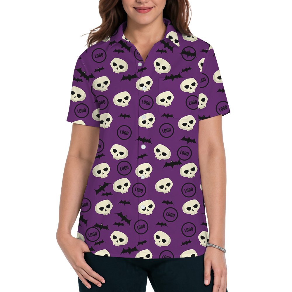 Purple Halloween Skulls And Bats Custom Logo Hawaiian Shirt